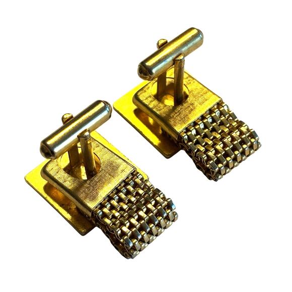 Gold wrap Cufflinks vintage mid century men’s jewelry unique embossed design - Picture 4 of 7